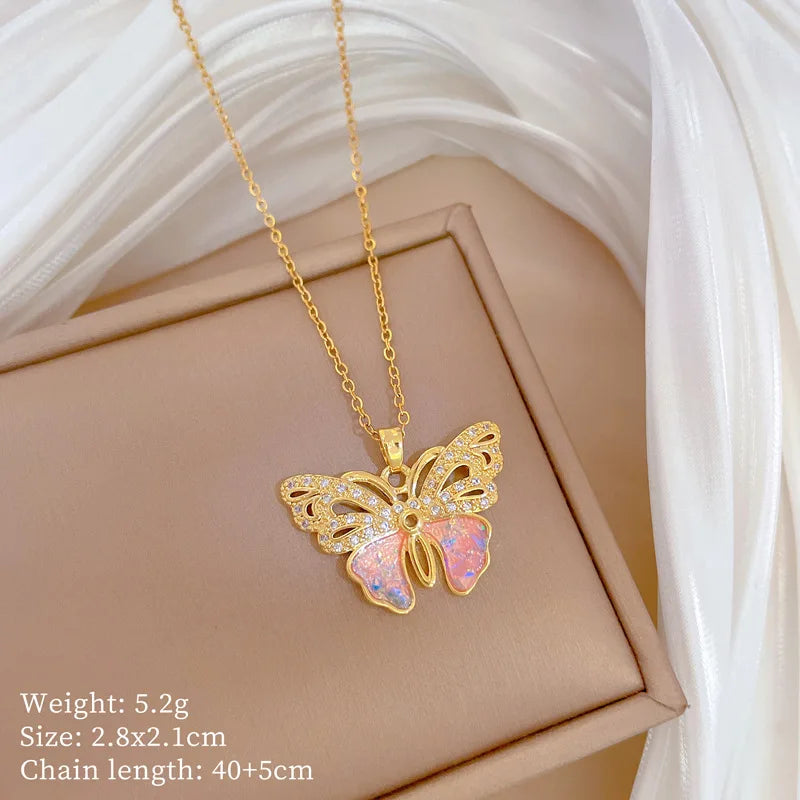 Collar De Acero Inoxidable Tarnish Free 18k Gold Plated Stainless Steel Necklace Butterfly Diamond Gorgeous Diamond Necklace