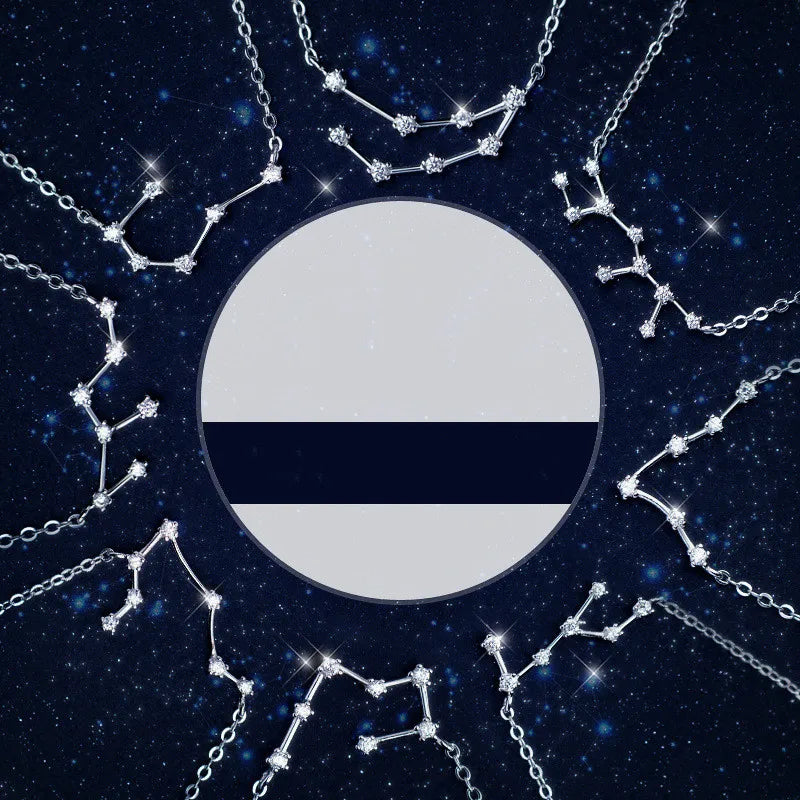 INS Fashion 925 Sterling Silver Necklace Twelve Zodiac Stars Sign Zircon Necklace for Women