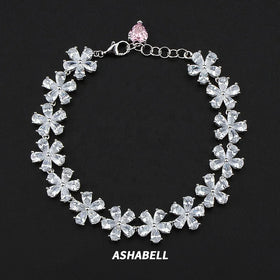 Wholesale Luxury Fashion 925 Sterling Silver White Crystal Zircon Flower Bracelet Women Wedding Jewelry Gift