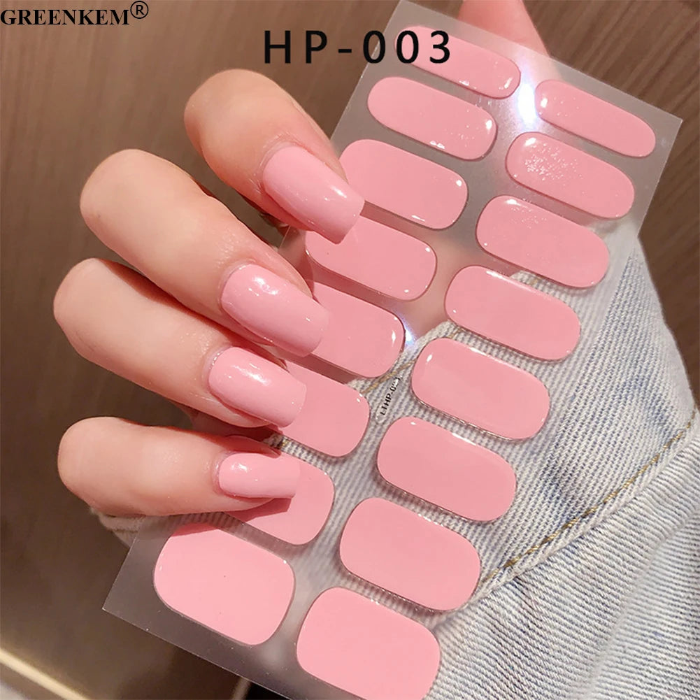 New Colorful Gel Nail Art Sticker 16 Fingers Semi-cured Nail Wraps UV Nail Gel Sticker