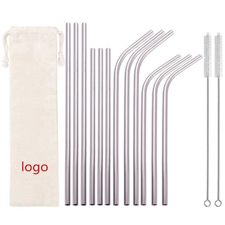 12-Pack Cookkiss Reusable 18/8 Stainless Steel Dishwasher Safe Long Drinking Straws-Sustainable Matching 20oz/30oz Tumblers