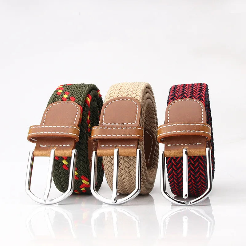 Women Alloy Pin Buckle Woven Waist Belts Stretch Waistband Fashion Casual Lady Elastic Braided Belt