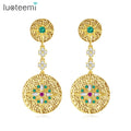 LUOTEEMI Round Diamond Stud Earrings Woman Real Gold Plated Muti Zircon Color Big Round Earrings for Women
