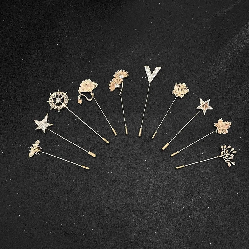 Fashion Gold Plated Zinc Alloy Rhinestone Animal Plant Wedding Children's Gift Brooch Long Needle Lapel Pin Clothing Accessories