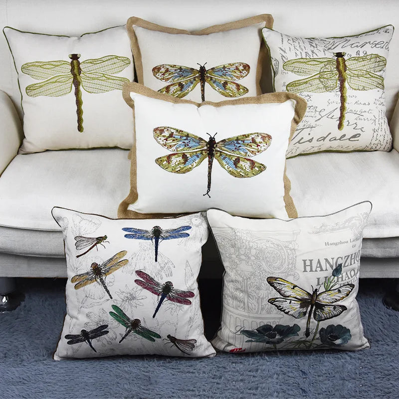 Beige Hemp Edge Embroidered Pillowcase American French Country Cotton Linen Pillowcase Cushion Cover Without Core