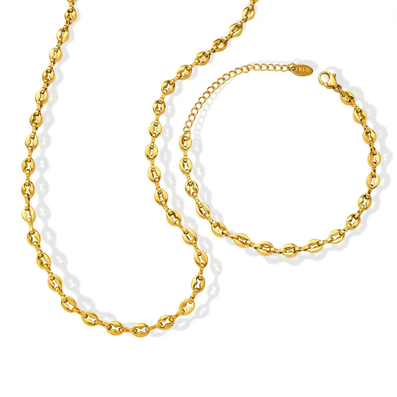 Fashion Non Tarnish Jewelry Set 18k Gold Plated Stainless Steel Bicycle Chain Pig Nose Chokers Necklace YF2974