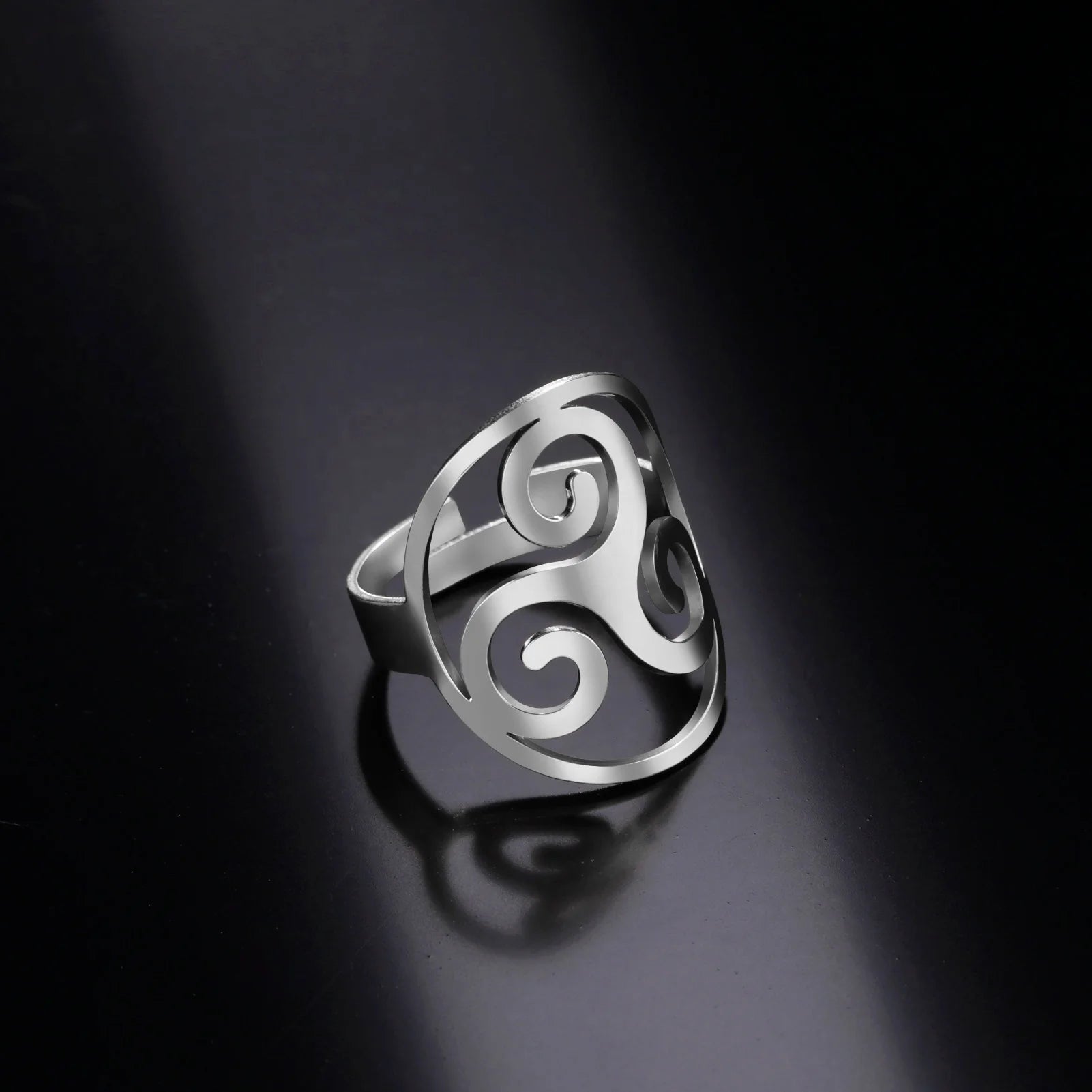 Three Swirl Vortex Open Ring for Women Geometry Stainless Steel Open Adjustable Ring Trend Fashion Jewelry Gift
