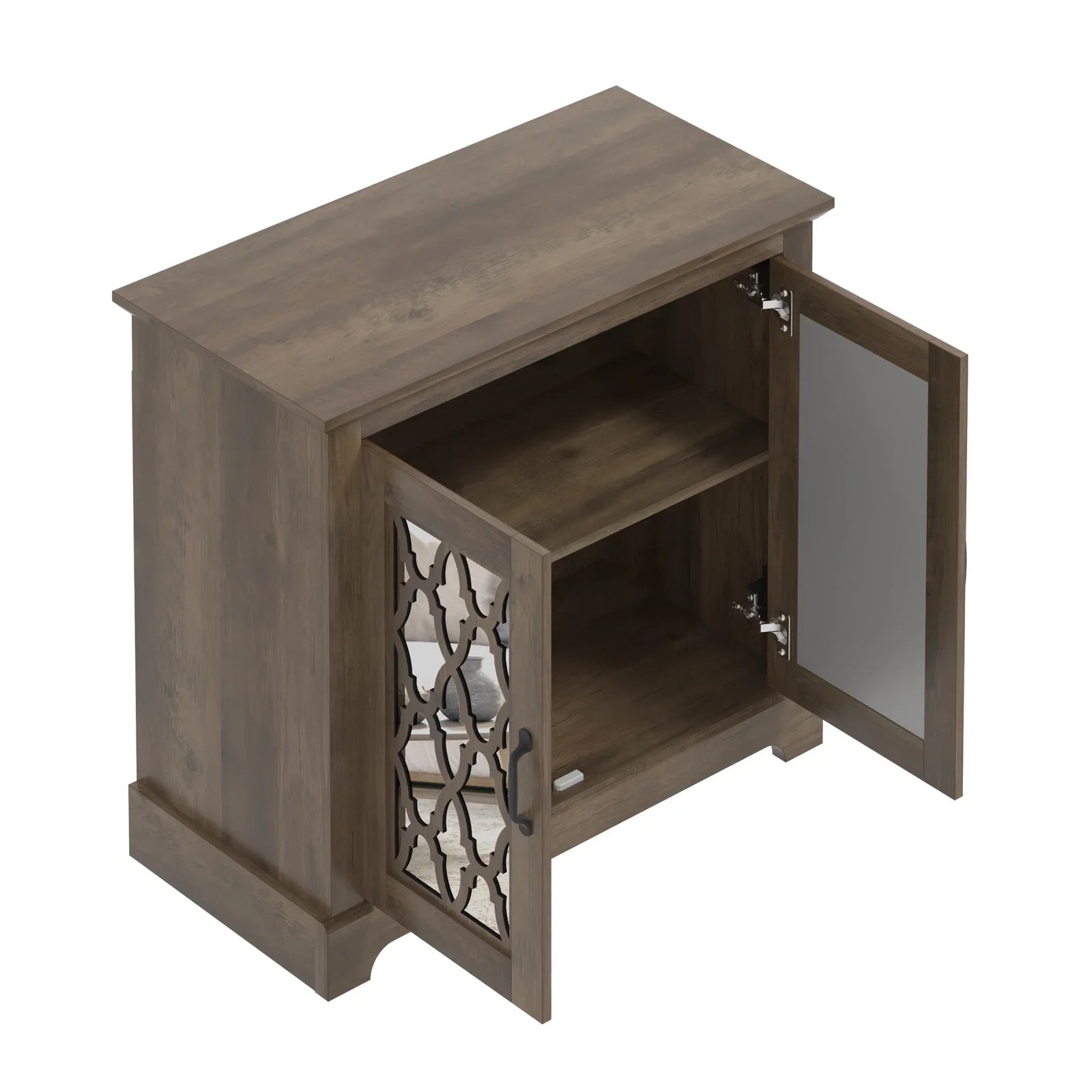 Vintage Mirrored Door Wooden Antique 2 Tier Cabinet for Living Room Kitchen Furniture