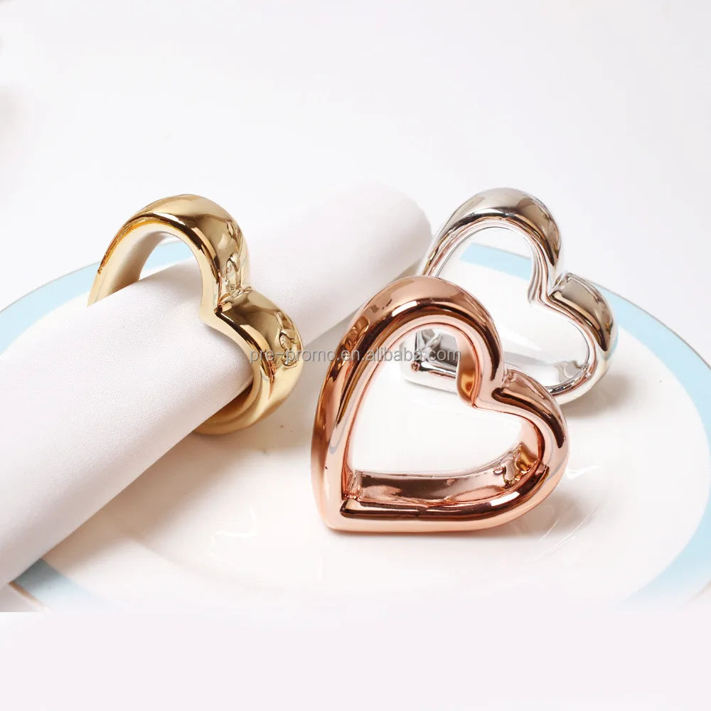 Wholesale Metal Silver Gold Rose Gold Heart Shape Wedding Napkin Ring