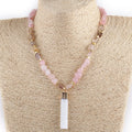 Fashion Jewelry Gift Mix up Color Natural Stone Gravel Necklace Long Rectangle Stone Pendant Choker Necklace