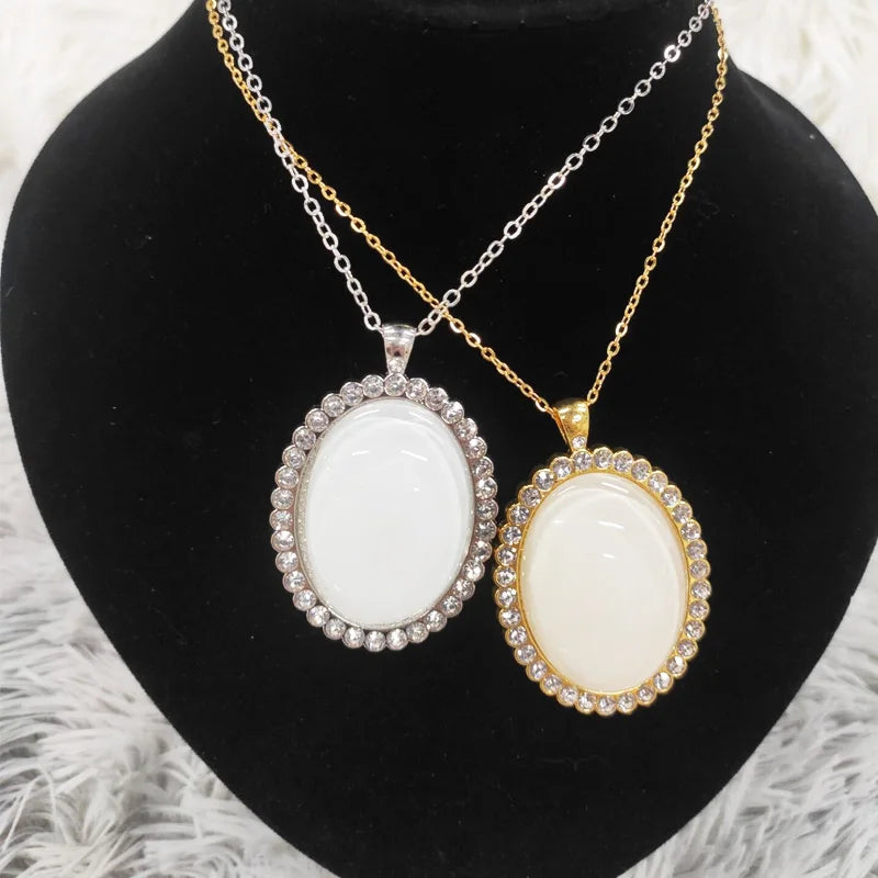 RubySub SL-29 Oval Crystal Sublimation Necklace Blanks Sublimation Bling Jewelry Necklace Pendant
