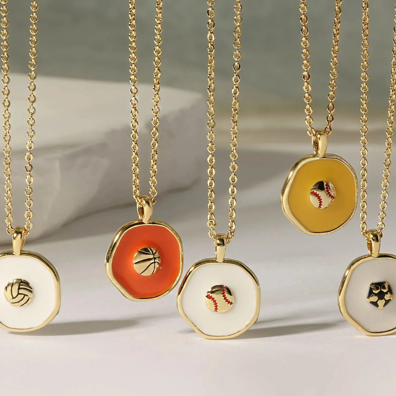 2025 Fashion Outdoor Sports Football Pendant Necklace Basketball Rugby Fortress Enamel Necklace 18K Gold Plated Necklaces