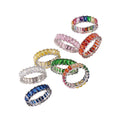 Genuine925 Sterling Silver Rectangle CZ Colorful Eternity Ring