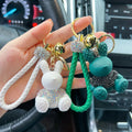 Rhinestones Cute Rabbit Animal Pendant Keychain Keyring Crystal Collar Bunny Charm Key Chain for Couple Car Bag Lovely Gift