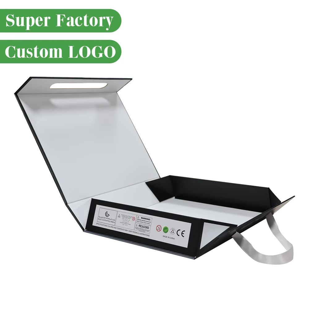 White Collapsible Gift Box with Satin Ribbon Magnetic Closure for Wedding Parties Featuring Matt Lamination Corrugated Board