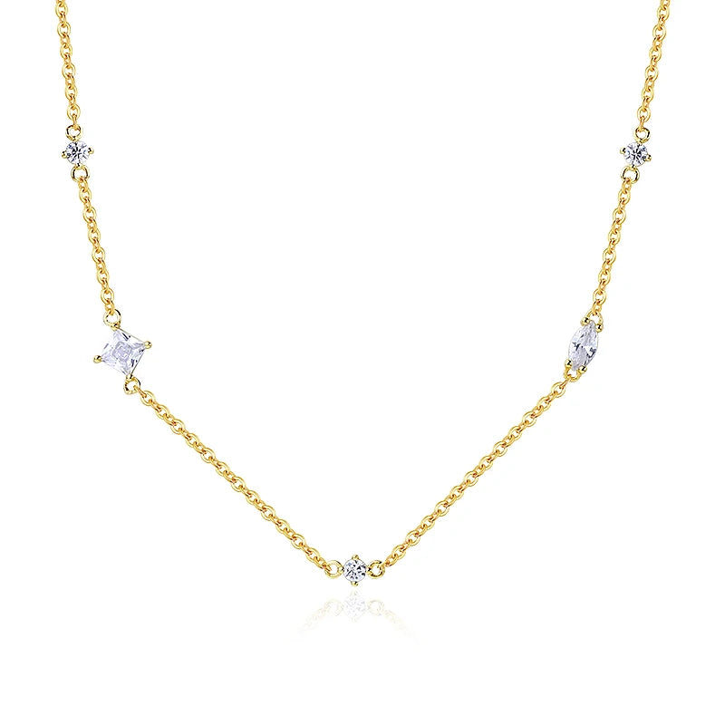 Wholesale Jewelry Supplies 18k Gold  CZ Cubic Zirconia Link Chain Zircon Charm Necklace for Women