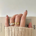 925 Sterling Silver Hammered Design Irregular Open Adjustable Zircon Ring