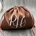 Luxury Brown Gold Satin Drawstring Jewelry Gift Pouches With Logo Satin Gift Bag Hair Extension Packaging Bag for Hair Bundles