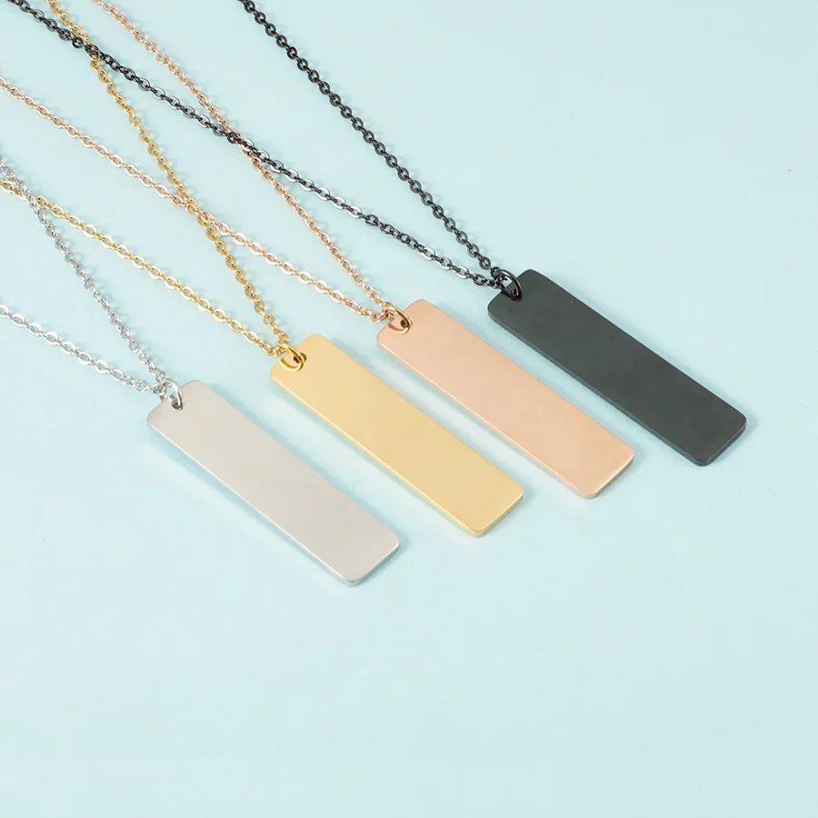 Custom Logo bar Pendant Necklace Stainless Steel Hypoallergenic Waterproof Smooth Blank Rectangle Pendant Necklaces for Women