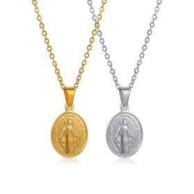 MECYLIFE Virgin Mary Necklace Stainless Steel Religious Jewellery Catholic Pendant Gold Mary Necklace Christian Jewelry