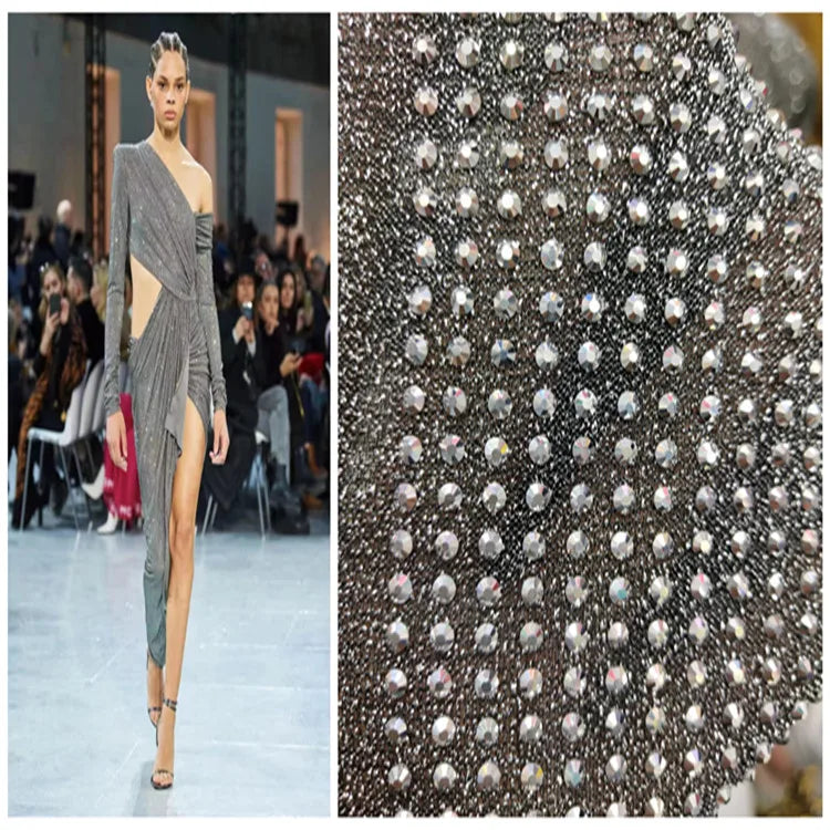 Wholesale Elastic Stretch Mesh Rhinestone Fabric Black Crystal Fabric Rhinestone for Garment Shoes
