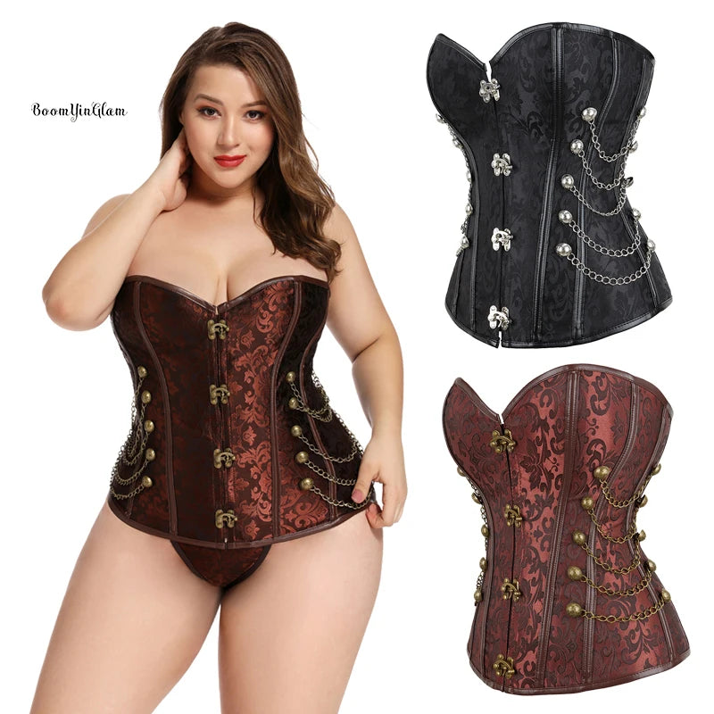 Tight Body Gothic Overbust Corset Fat Women Steampunk  Belly Full Corsets