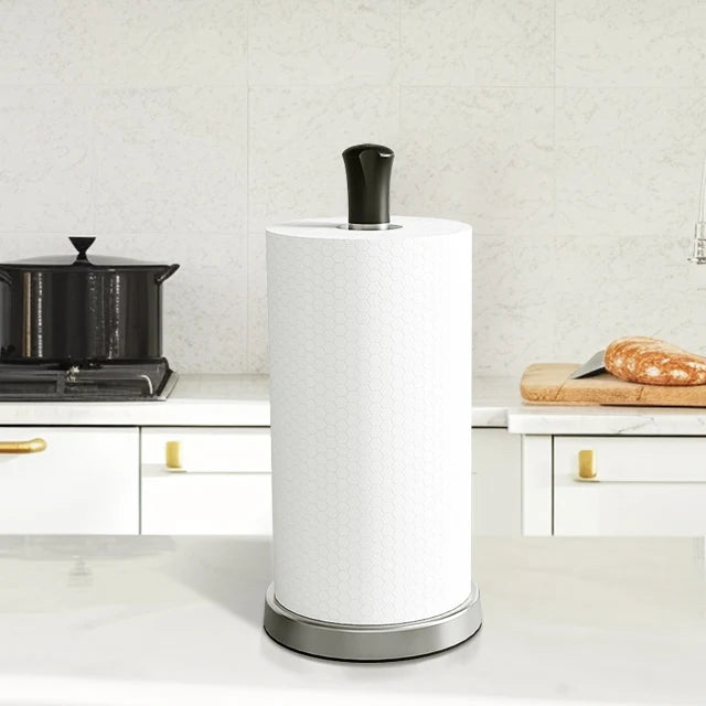 Stainless Steel+ABS+PP Multifunction Paper Towel Holder Countertop Standing Roll Holder for Kitchen with Weighted Base