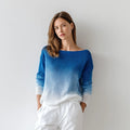 Autumn Casual Organic Cotton Sweater Gradient Color Knitted Weaving Method with Front Logo
