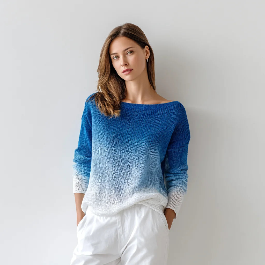 Autumn Casual Organic Cotton Sweater Gradient Color Knitted Weaving Method with Front Logo