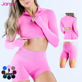 Janya Wholesale Activewear Zipper Sports Tops Active Bottoms Suit Gym Fitness Workout Sets Seamless Yoga 2 Piece Set for Women