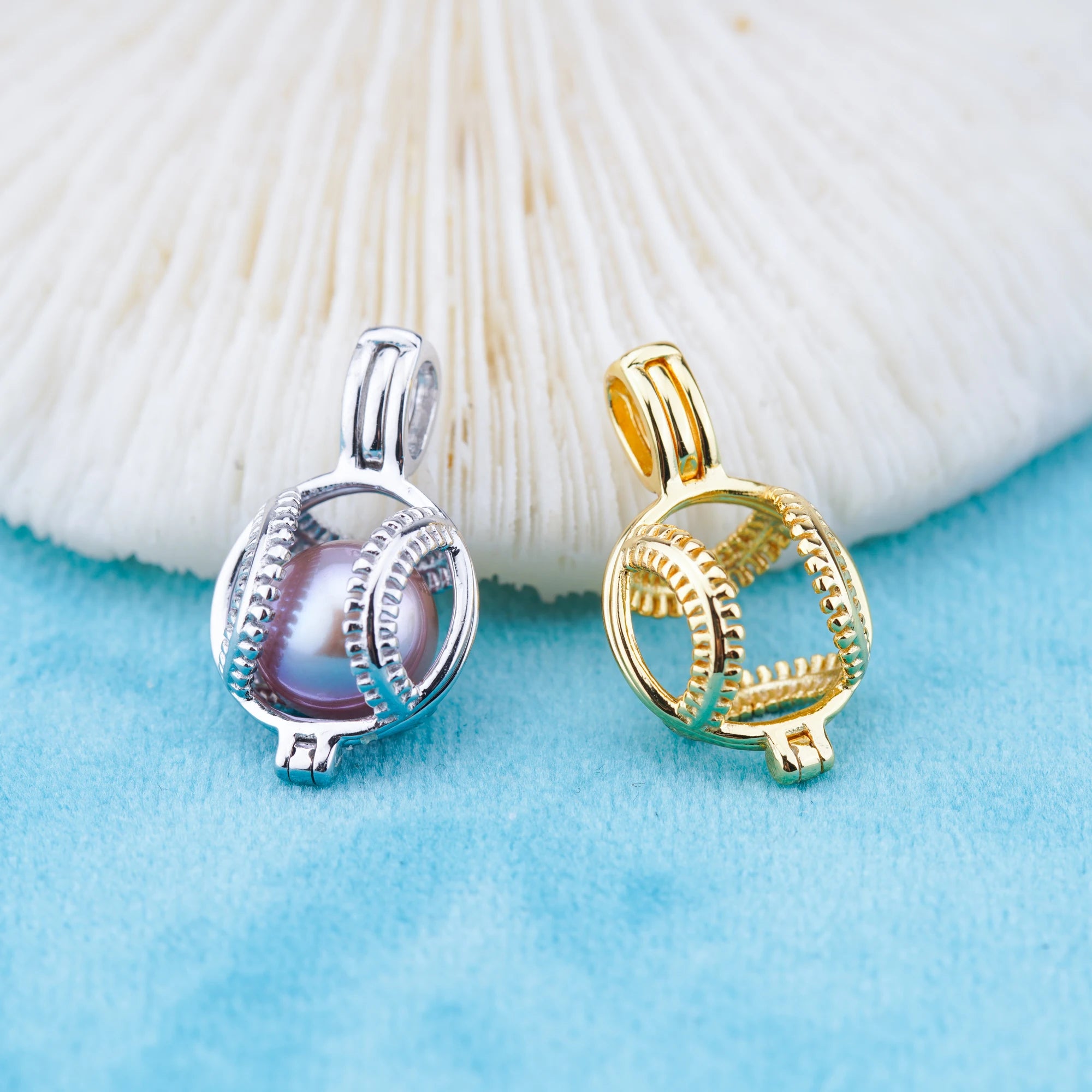 C030116 Sterling Silver Freshwater Pearl Cage Pendant Necklace Jewelry Locket for Pearl Party
