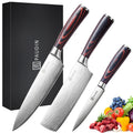 3PCS Kitchen Knife Set With Ultra Sharp Stainless Steel Blade and Wooden Handle Cleaver Utility Cooking Chef Knife Set