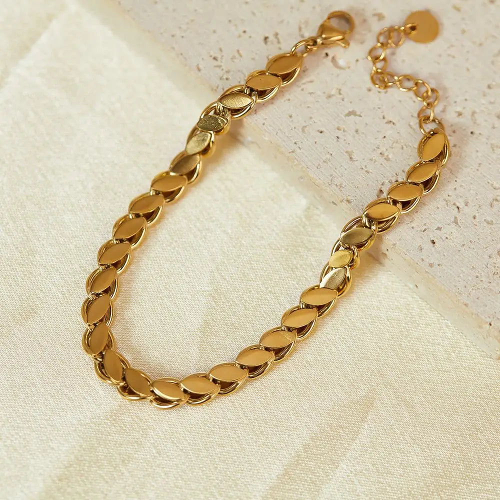2025 Unisex Fashionable Personalized Gold Plated Stainless Steel Coffee Bean Shape Chain Bracelet Waterproof Hypoallergenic 18K