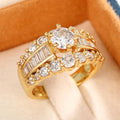 Huitan Customable Modern Design Gold Plated Rings for Women Wedding Engagement Paved Dazzling Zircon Fashion Jewelry Band Rings