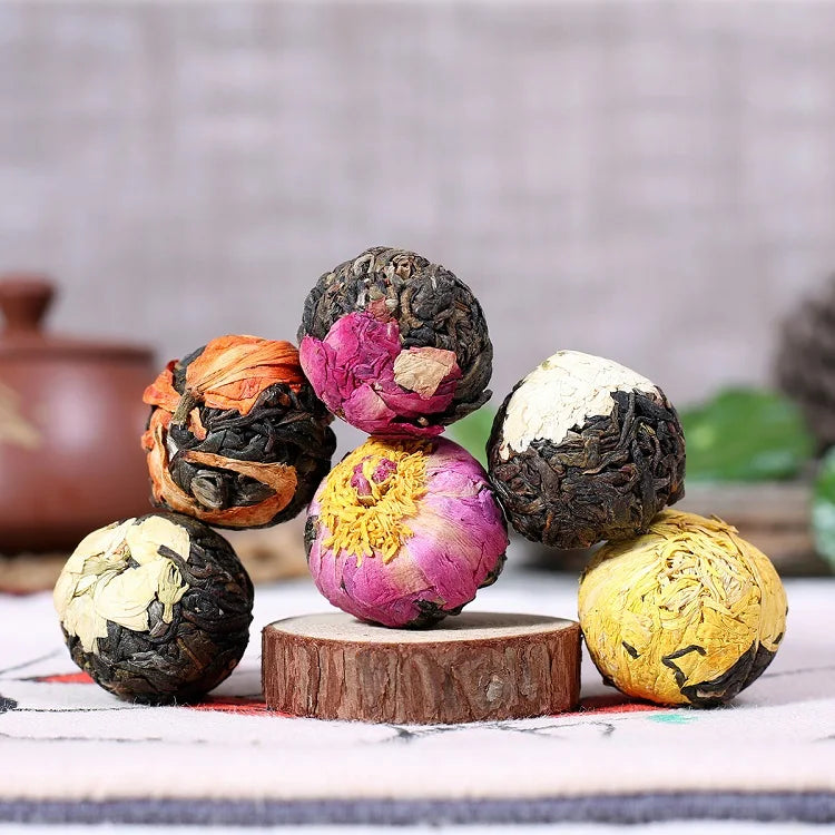 N25 Customized Dried Jasmine Flowers Blossom Tea Chinese Handmade Green Tea Pu'er Based Dragon Ball Blooming Tea Ball