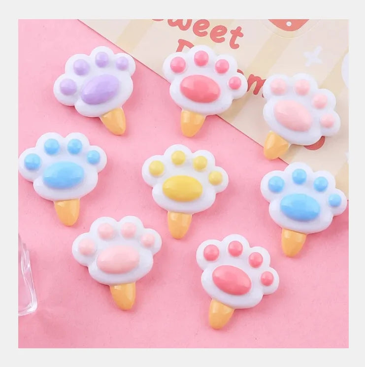 Cartoon Ice Cream Cat Paw Flatback Resin Cabochon Scrapbooking Fit Phone Decor Embellishments DIY Craft Accessories