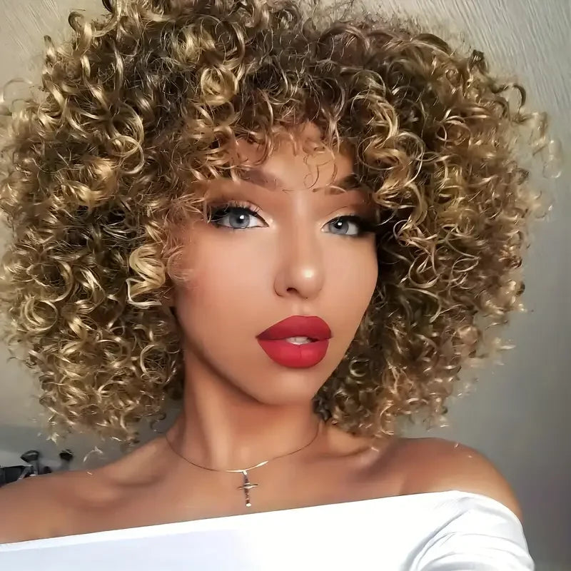 15 Inches Women'S Elegant Brown Short Curly Chemical Fiber Wig With Rose Hairnet High Temperature Wire for Any Occasion