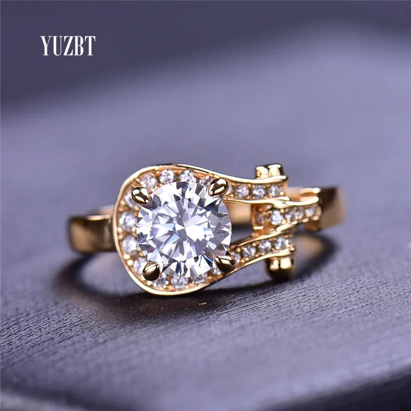 18K Rose Gold Plated 1 Carat Brilliant Cut Pass Diamond Test Sparkling D Color Moissanite Horse's hoof Ring Women Fine Jewelry