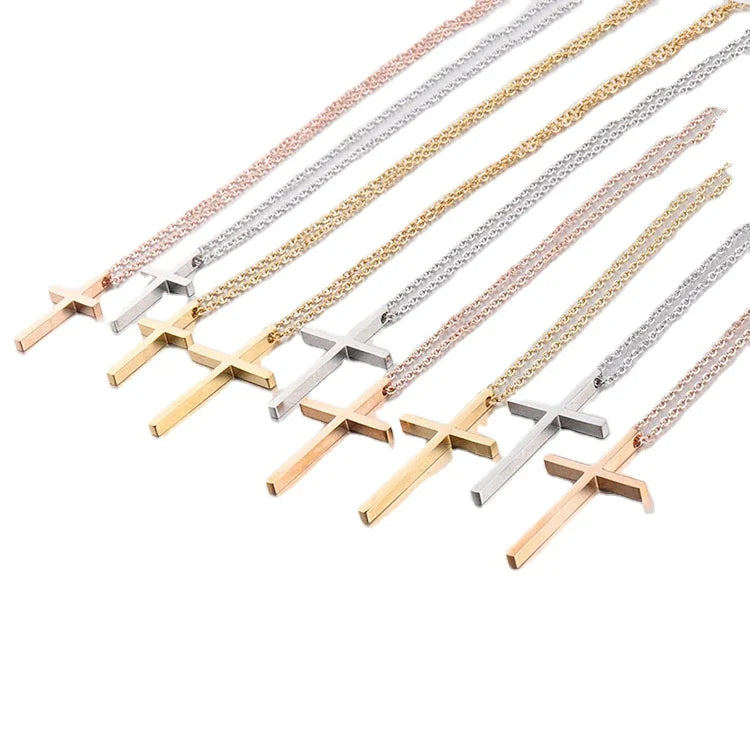 G1282 Stainless Steel Jewelry Plated 18K Gold Cross Necklaces Link Chain Women Mens Cross Pendant Necklace