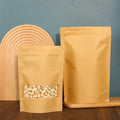 Brown and White Kraft Ziplock Stand-Up Pouches for Food Sugar Pet Food Packaging with Window Durable Paper Bags