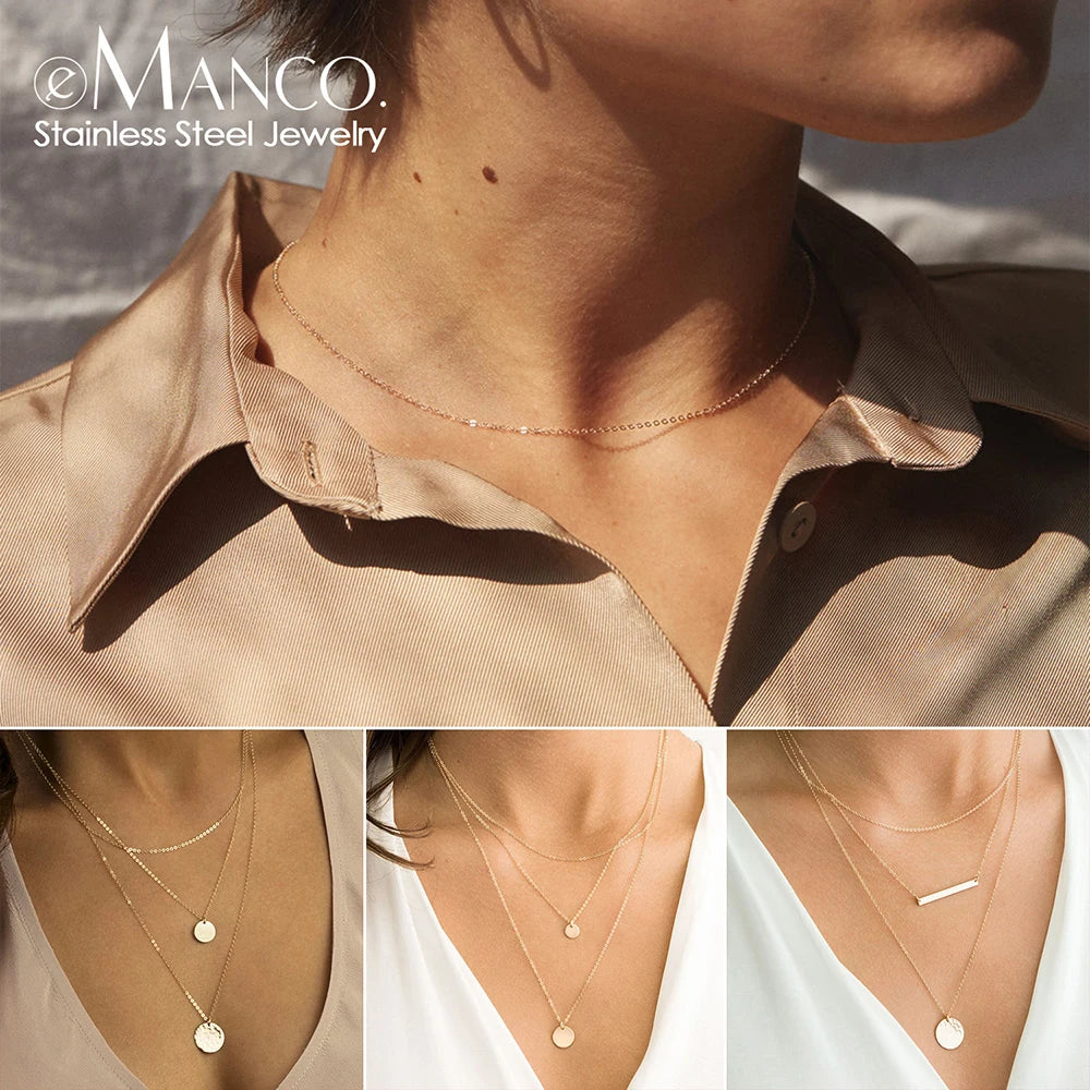 EManco Fine Chain Necklace Stainless Steel Wholesale Fashion Gold Jewelry Thin Chain Link Choker Necklaces Women MegaBDM