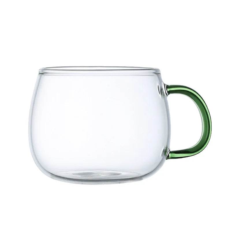 300ml Transparent Cup Glass Colorful Handle Tea Glass Cup Round Shape Coffee Glass Cup For Office Gift