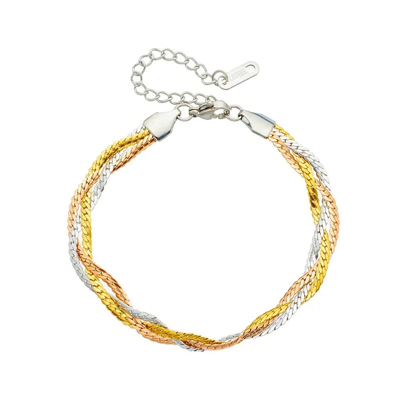 Nabest Gold Plated Stainless Steel Snake Twists Chain Bracelets Waterproof Jewelry Women Three Layers Twists Chain Bracelet