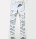 Custom Embroidered Jeans Tapered Mens Scratch Denim Pants Fit Slim Skinny Jeans Men Biker Jeans