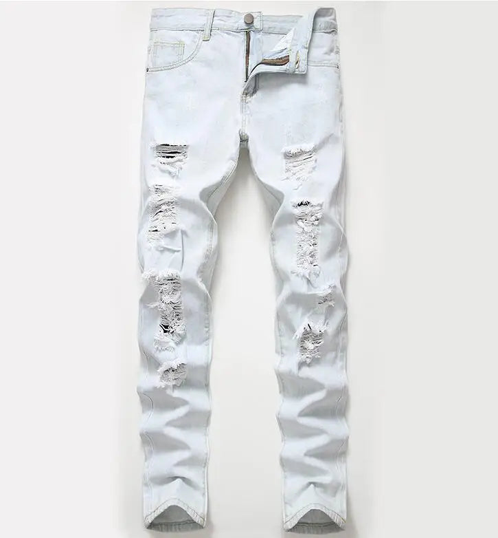 Custom Embroidered Jeans Tapered Mens Scratch Denim Pants Fit Slim Skinny Jeans Men Biker Jeans