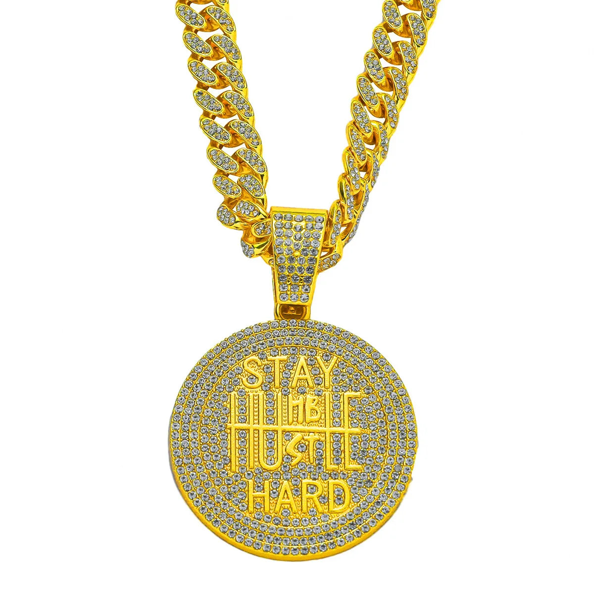 New Hiphop Big Crystal Letter Coin Pendant Necklace Men Rhinestone Chain Chunky Necklace Male Exaggerated Rock Jewelry