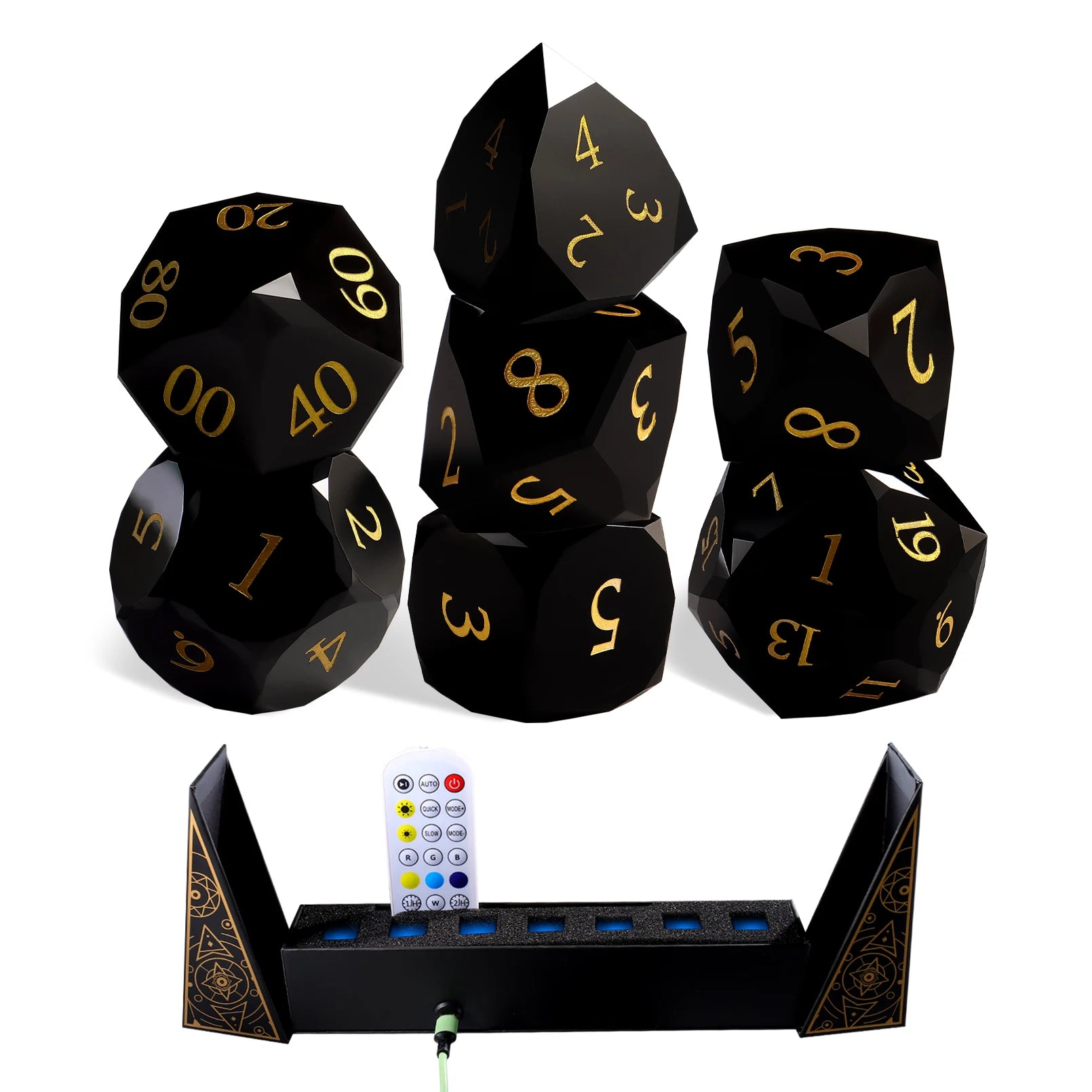 Factory Wholesale Black Natural Stone Obsidian Zircon Gemstone Dice Set Multi-Facted for DND Dungeons and Dragons RPG Game