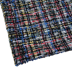 New Arrival 100% Polyester RTS Tweed Fabric with Black Sequins Colorful Yarn Dyed for Ladies' Jacket Suit Overcoat