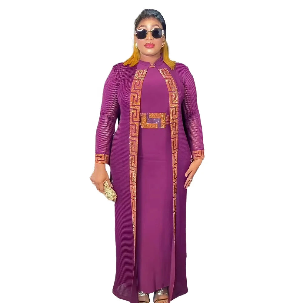 Luxurious Womens African Clothing Rhine Stone Decoration African Clothes for Women a Two-piece Set African Evening Dresses