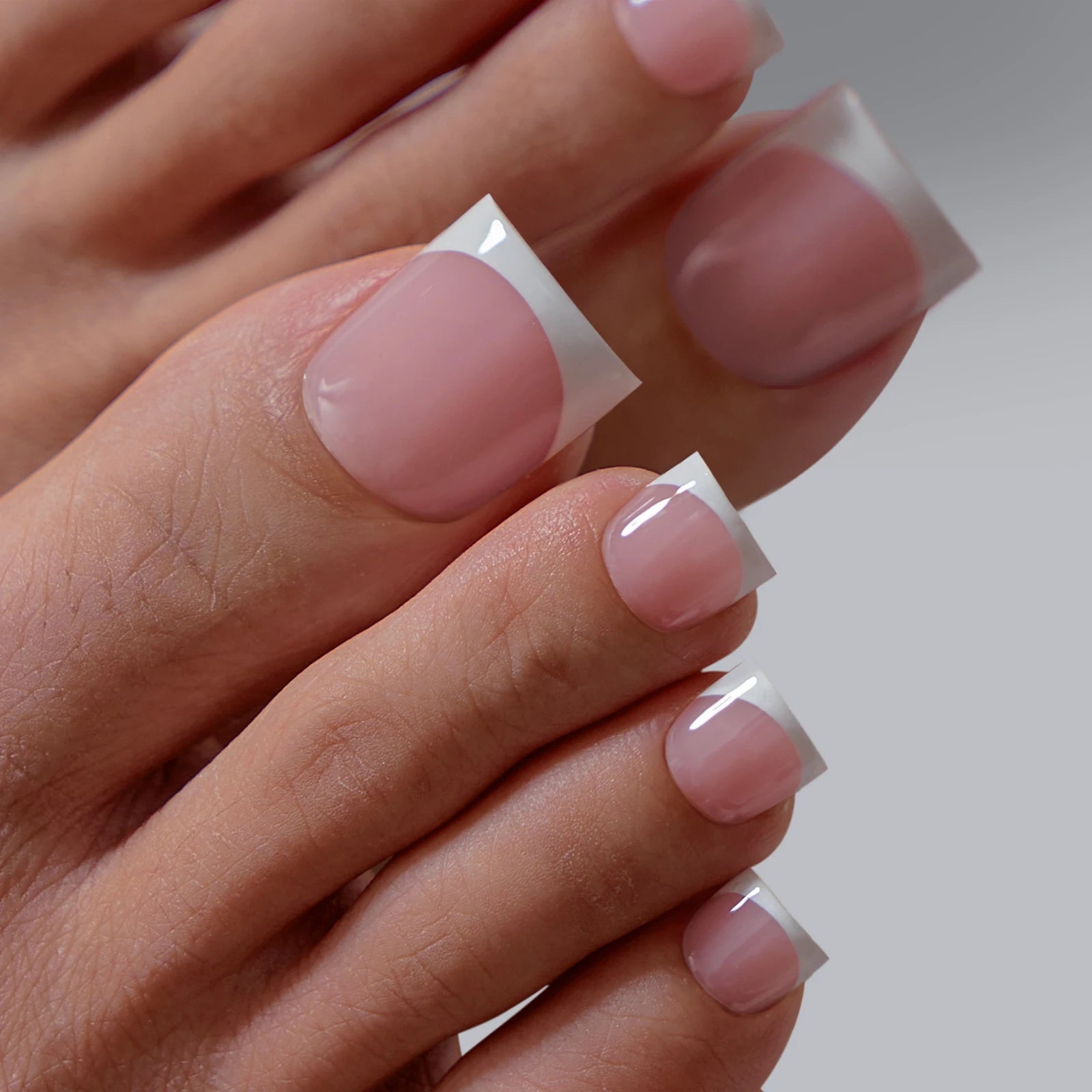 BTArtbox French Fake False Toenails Wholesale Square Foot Nails Soft Gel X Hand Made French Tip Bulk Press on Toe Nails Set